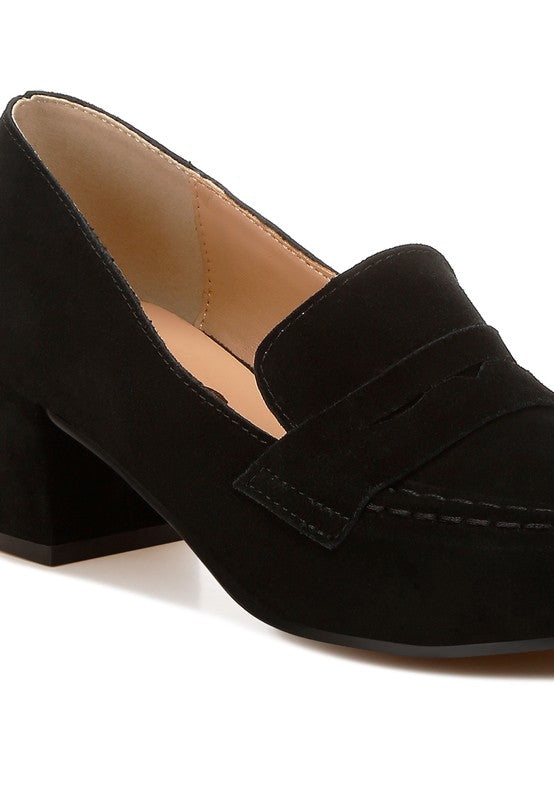 Astra Block Heel Suede Loafers