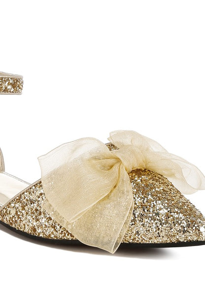 Clarice Sheer Bow Detail Glitter Flat Sandals