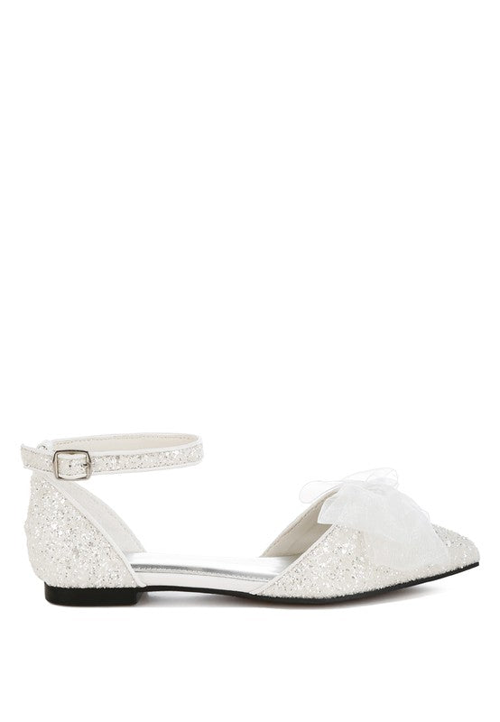 Clarice Sheer Bow Detail Glitter Flat Sandals