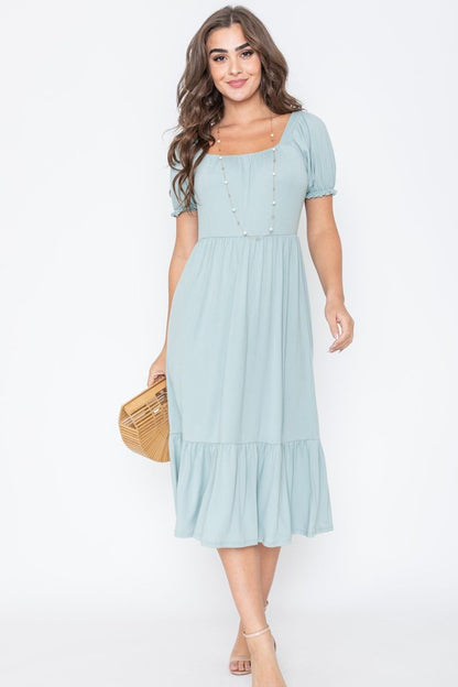 Square Neck Puff Sleeve Boho Dress