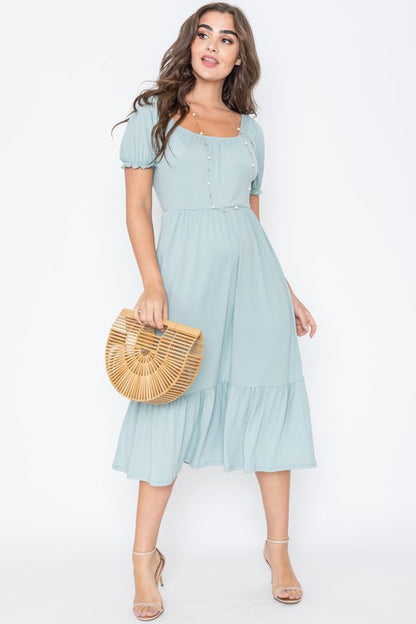 Square Neck Puff Sleeve Boho Dress