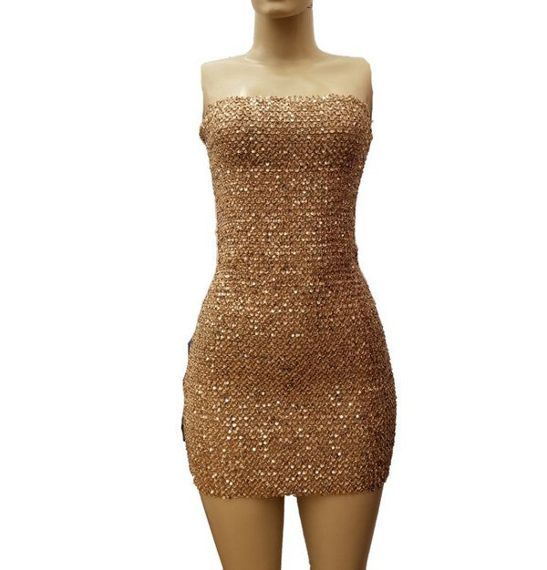 WOMEN'S SEQUIN TUBE MINI DRESS WITH ZIPPER BACK