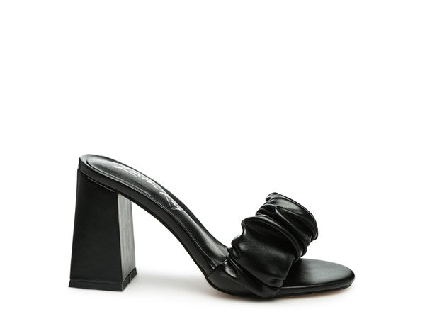 Noie Mid Block Heel Pleated Strap Sandals