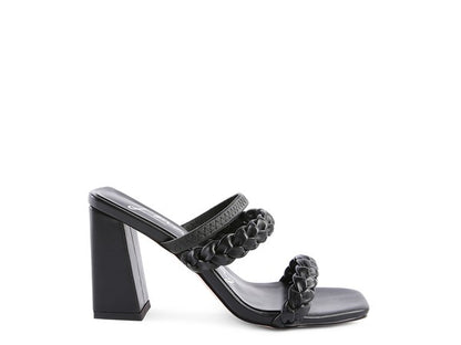 ARNIE BRAIDED BLOCK HEELED SLIDER SANDALS