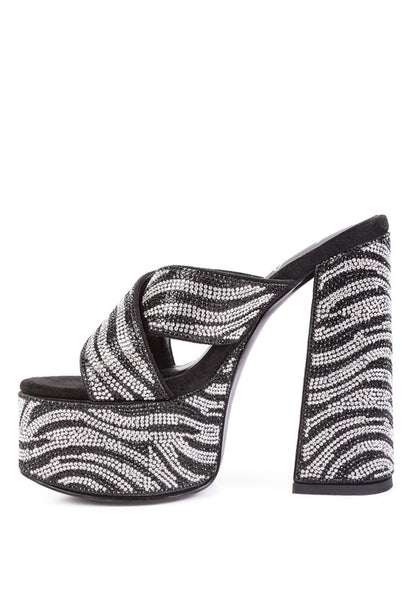 SINFUL HIGH PLATFORM PATTERNED DIAMANTE SLIDES