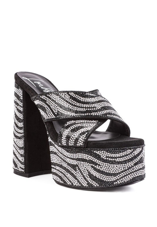 SINFUL HIGH PLATFORM PATTERNED DIAMANTE SLIDES