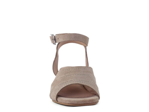 SIGRID FINE SUEDE BLOCK HEELED SANDAL IN NUDE