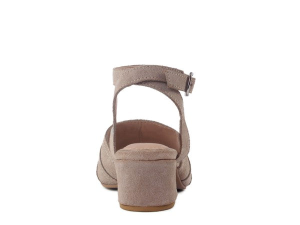 SIGRID FINE SUEDE BLOCK HEELED SANDAL IN NUDE