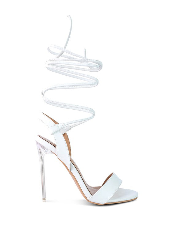 SHEENY CLEAR STILETTO LACE UP SANDAL