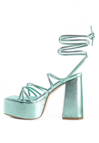 ANVIL METALLIC BLOCK HEELED LACE UP SANDAL