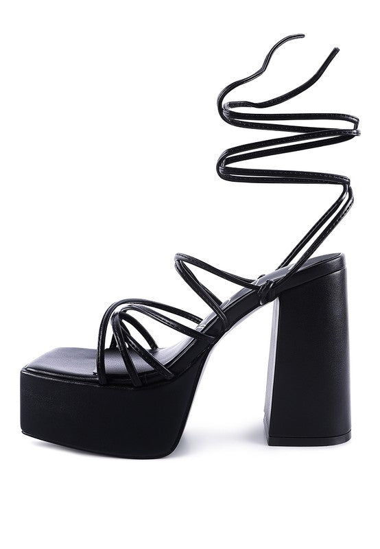 ANVIL METALLIC BLOCK HEELED LACE UP SANDAL