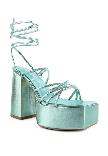 ANVIL METALLIC BLOCK HEELED LACE UP SANDAL