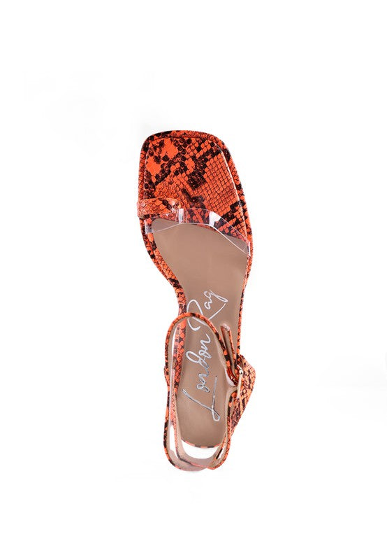 SUCH FLIRT SNAKE PATTERN BLOCK HEELED SANDALS