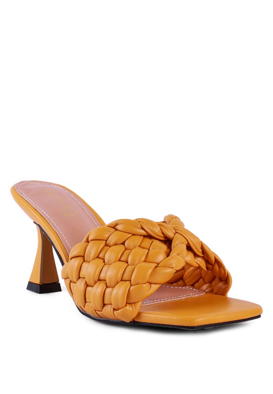 CELIE WOVEN STRAP MID HEEL SANDALS