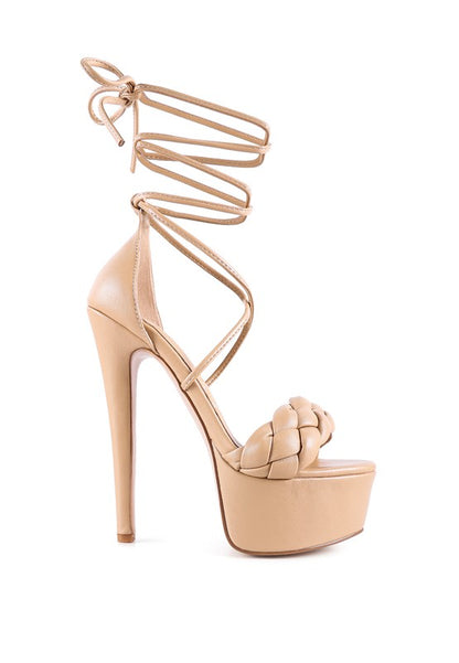 TWERK TIE-UP BRAIDED HIGH PLATFORM SANDALS