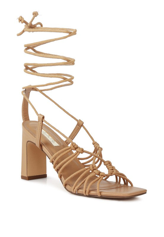 STRINGS ATTACH BRAIDED TIE UP BLOCK HEELED SANDAL