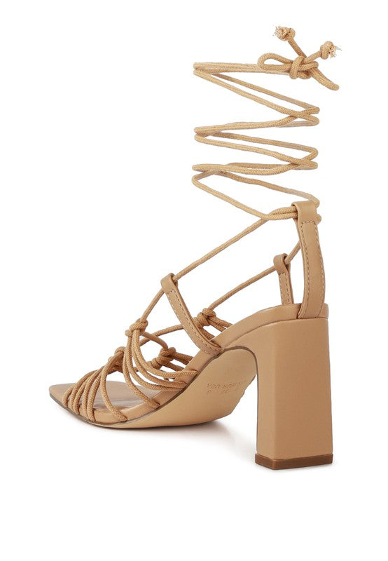 STRINGS ATTACH BRAIDED TIE UP BLOCK HEELED SANDAL