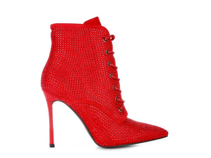 HEAD ON Faux Suede Diamante Ankle Boots