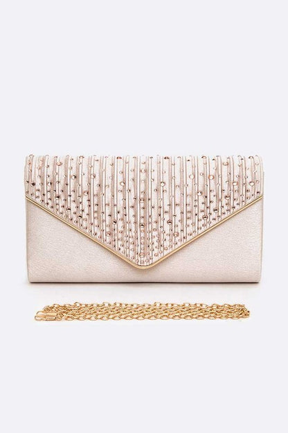 Crystal Pave Pleated Satin Clutch Bag