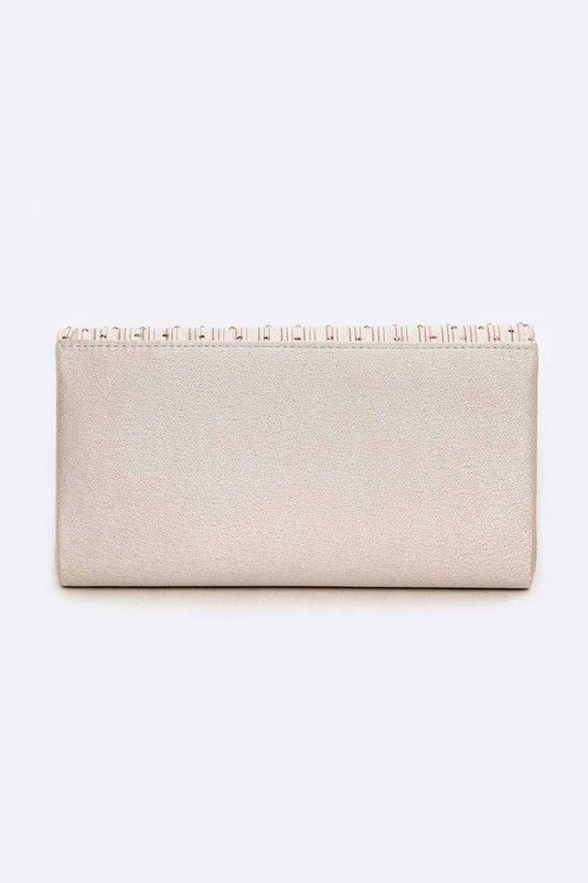 Crystal Pave Pleated Satin Clutch Bag