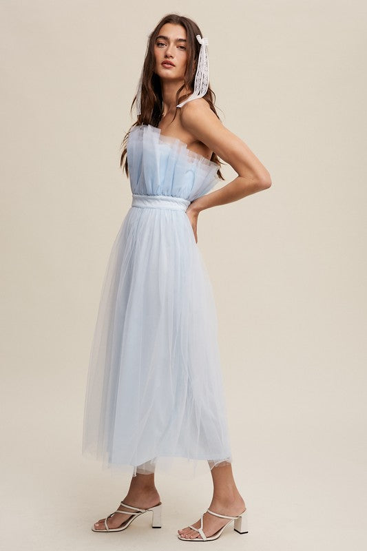 Paper Bag Frill Tulle Maxi Dress