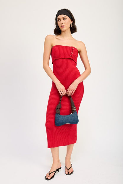 FOLD OVER RIBBED TUBE DRESS