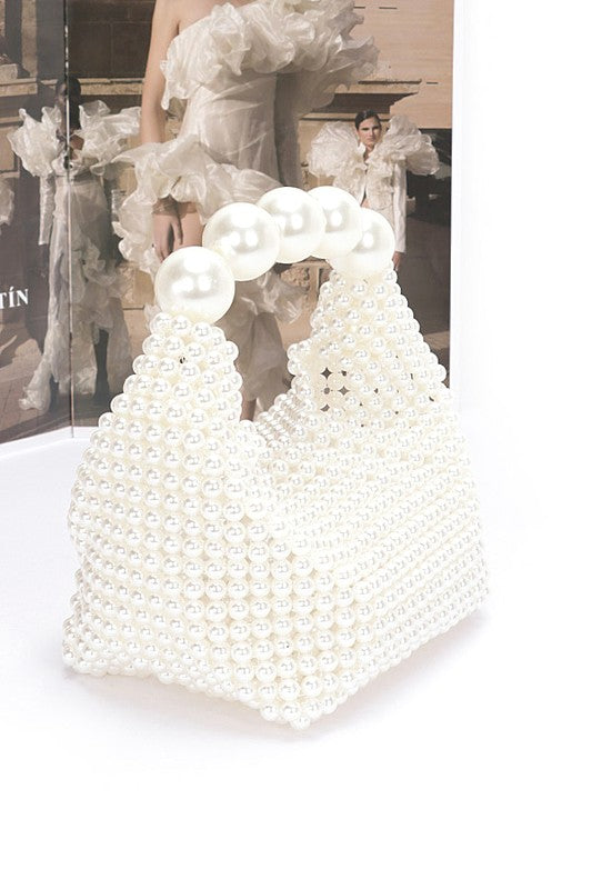 Weaved Pearl Top Handle Mini Clutch