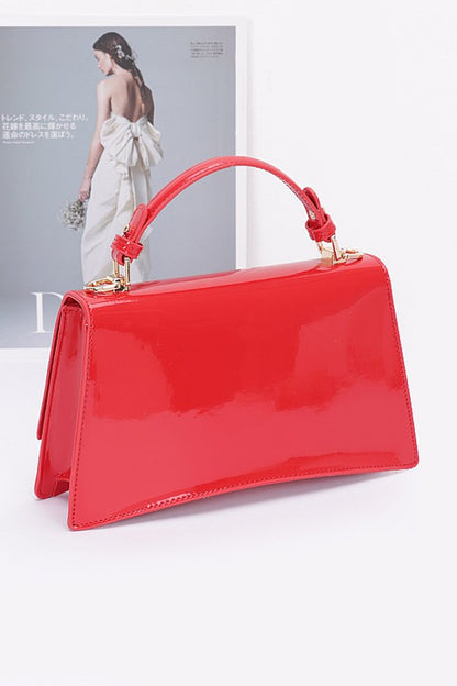 Patent Faux Leather Top Handle Crossbody Bag