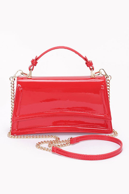 Patent Faux Leather Top Handle Crossbody Bag