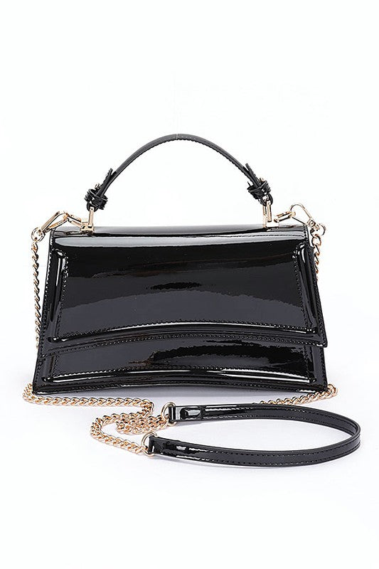 Patent Faux Leather Top Handle Crossbody Bag