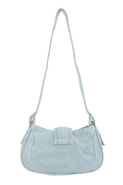 Decorative Buckle Denim Shoulder Bag