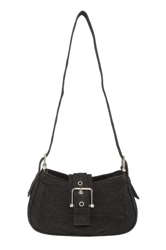 Decorative Buckle Denim Shoulder Bag