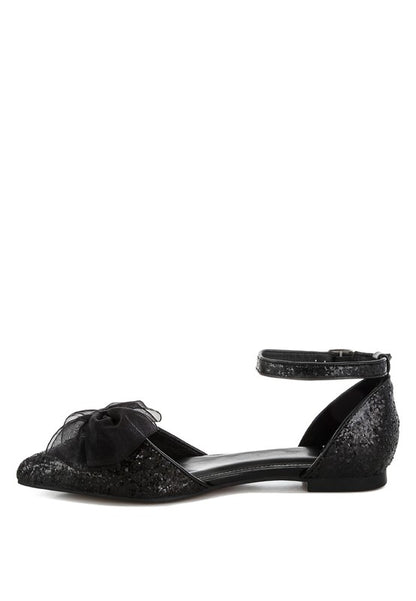 Clarice Sheer Bow Detail Glitter Flat Sandals