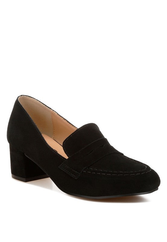 Astra Block Heel Suede Loafers