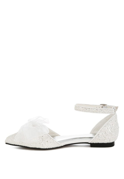 Clarice Sheer Bow Detail Glitter Flat Sandals