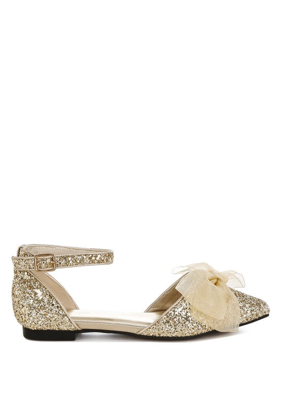 Clarice Sheer Bow Detail Glitter Flat Sandals