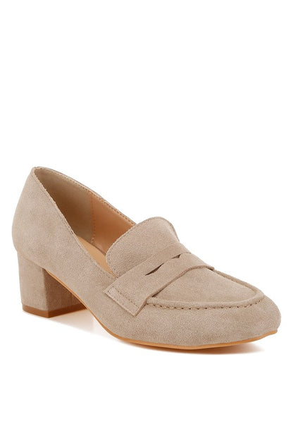 Astra Block Heel Suede Loafers