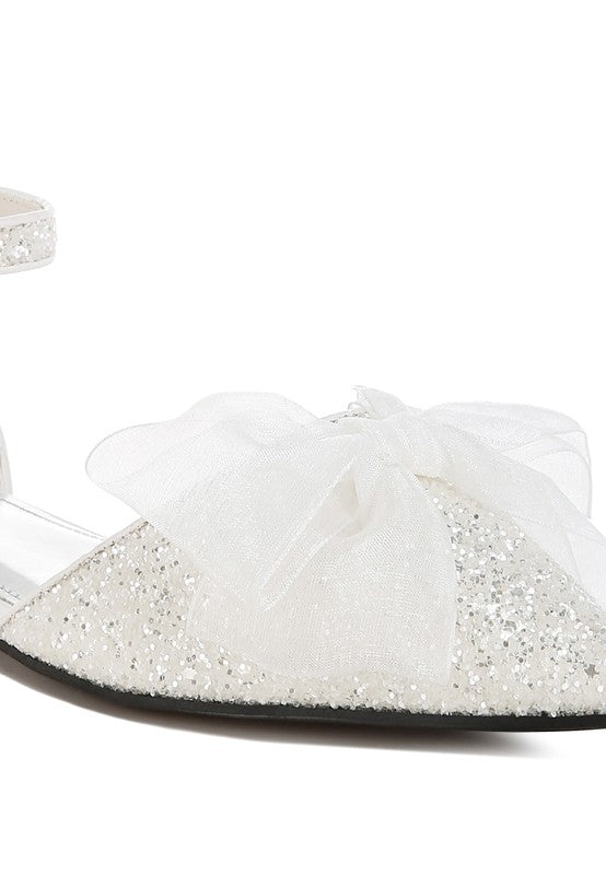 Clarice Sheer Bow Detail Glitter Flat Sandals