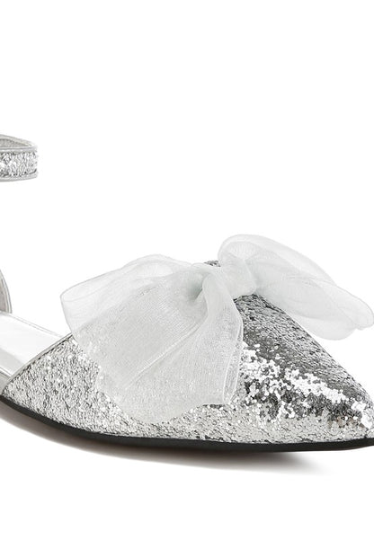 Clarice Sheer Bow Detail Glitter Flat Sandals