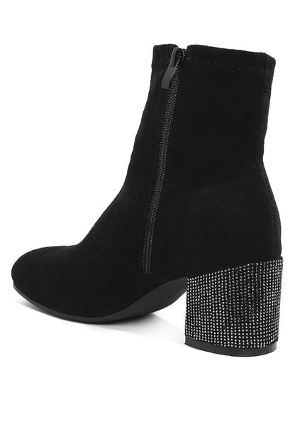 Chena Rhinestones Embellished Block Heel Boots