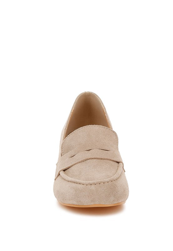 Astra Block Heel Suede Loafers