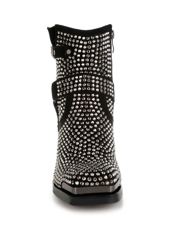 Babbon Studded Harness Detail Ankle Boots