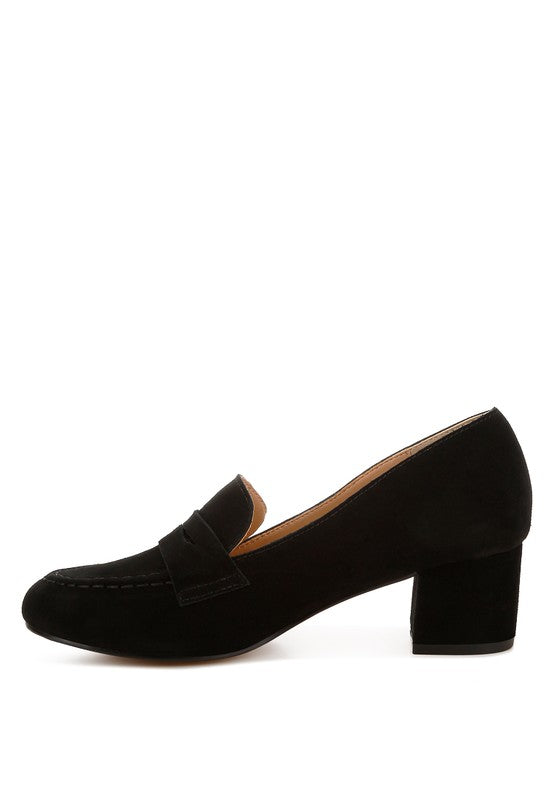 Astra Block Heel Suede Loafers