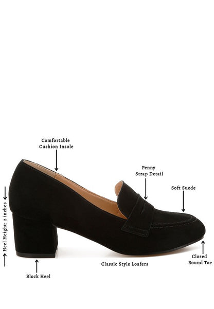 Astra Block Heel Suede Loafers